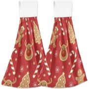 SKYSONIC Happy Merry Christmas Card with Ginger Cookies Hanging Hand Towels with Hanging Loop, Hand Towels Soft Thick Dish Cloth Hand Towels for Kitchen Bathroom, with Hanging Loop, 12"x17"