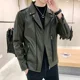 thumbnail image 4 of Chaqueta de traje de cuero de un solo pecho para hombre, abrigo corto recortado, blazer para hombre, ropa de primavera de moda, ropa sencilla, novedad en 2024, 4 of 4
