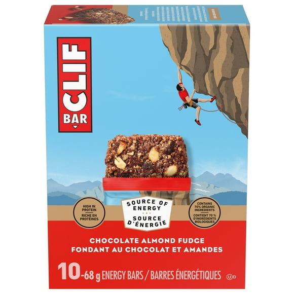Barres énergétiques CLIF BAR Fondant au chocolat et amandes, teneur élevée en protéines, contiennent 70 % d’ingrédients biologiques, (Emballage de 10) 680 g