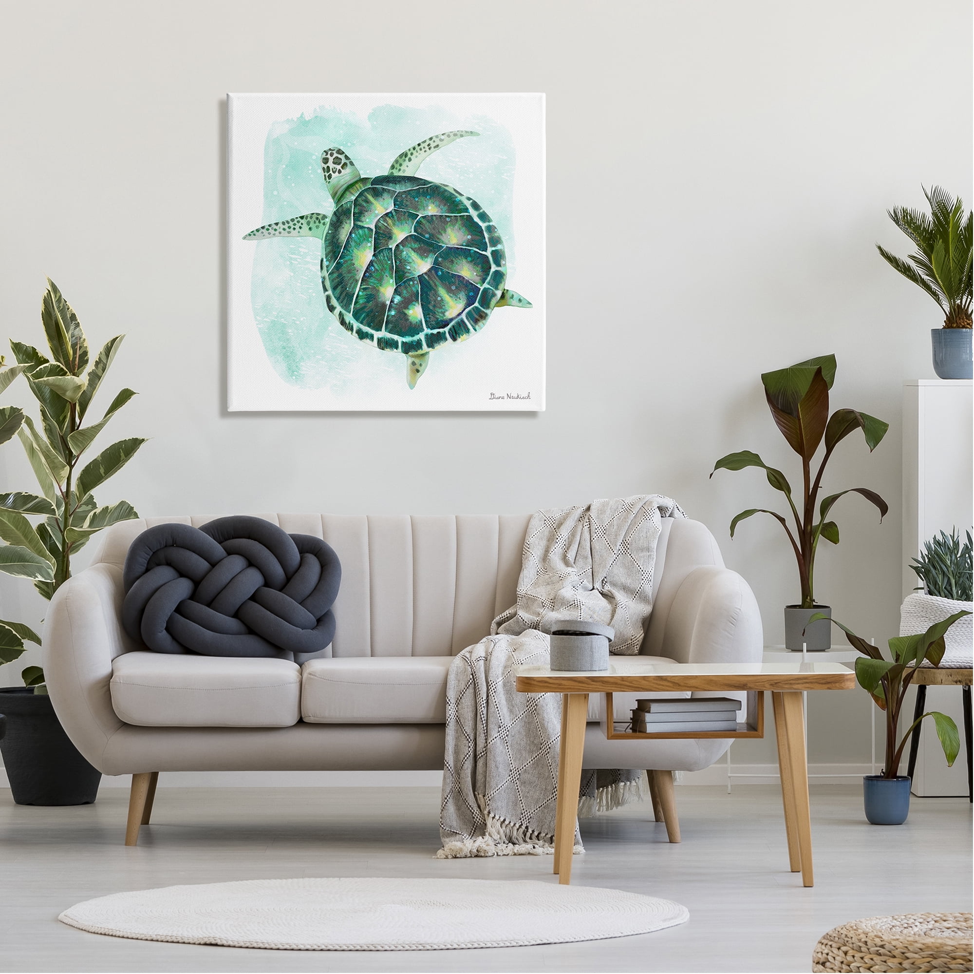 Stupell Industries Green Speckled Sea Turtle Swimming Ocean Water Painting Gallery Wrapped Canvas Print Wall Art, Design by Diane Neukirch