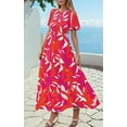 thumbnail image 6 of PRETTYGARDEN Women's Summer Casual Flutter Short Sleeve Boho Floral Maxi Dress Crew Neck Smocked Tiered Long Dresses, 6 of 7