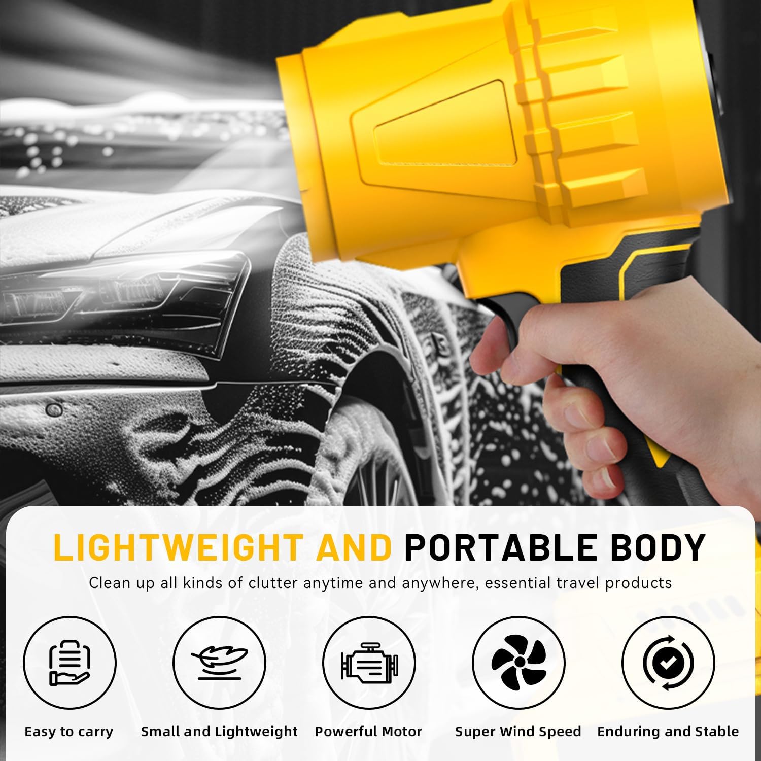 Leaf Blower Cordless - Lightweight Electric Handheld Blower with Battery and Charger, Infinitely Variable Speed, Replacement Nozzle, Turbojet Blower, Suitable for Yard Cleaning, Drying