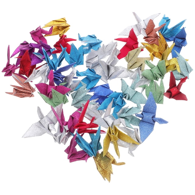 ETHZZLE 50Pcs Origami Wedding Cranes Glittering Hanging Decor for Romantic Events and Photo Backdrop