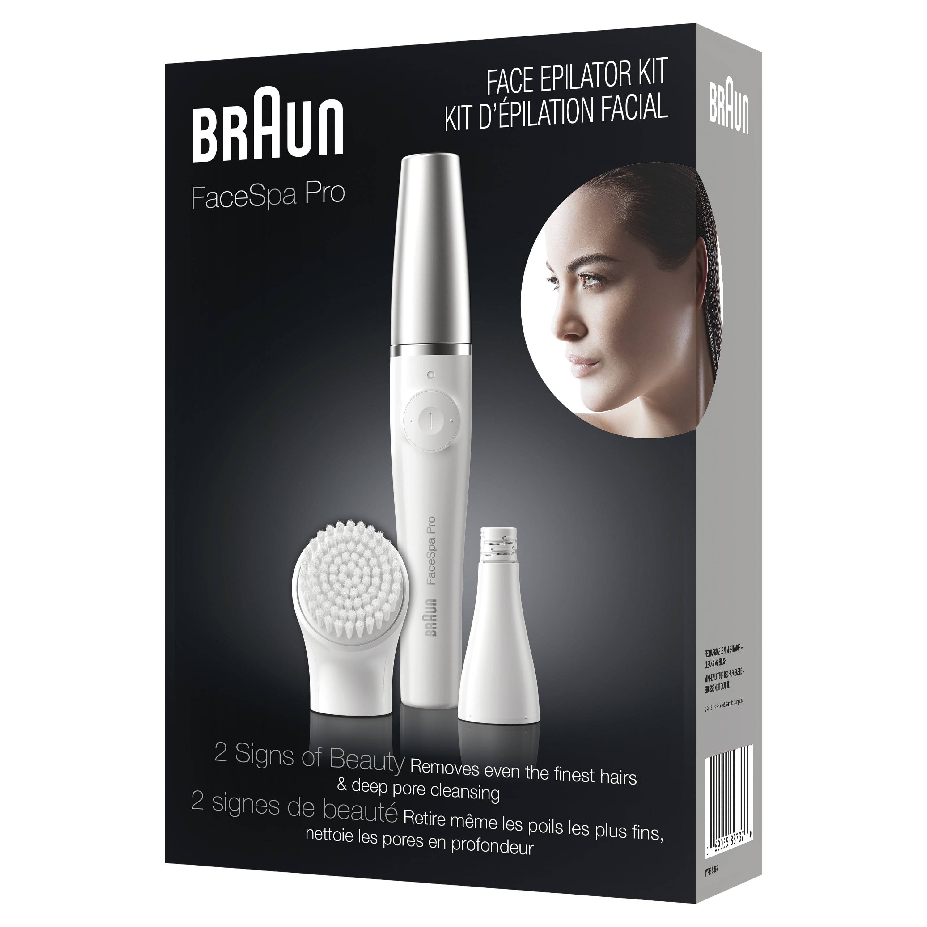 Braun FaceSpa Pro 910 Facial Epilator for Women with 1 Extra, White/Silver  