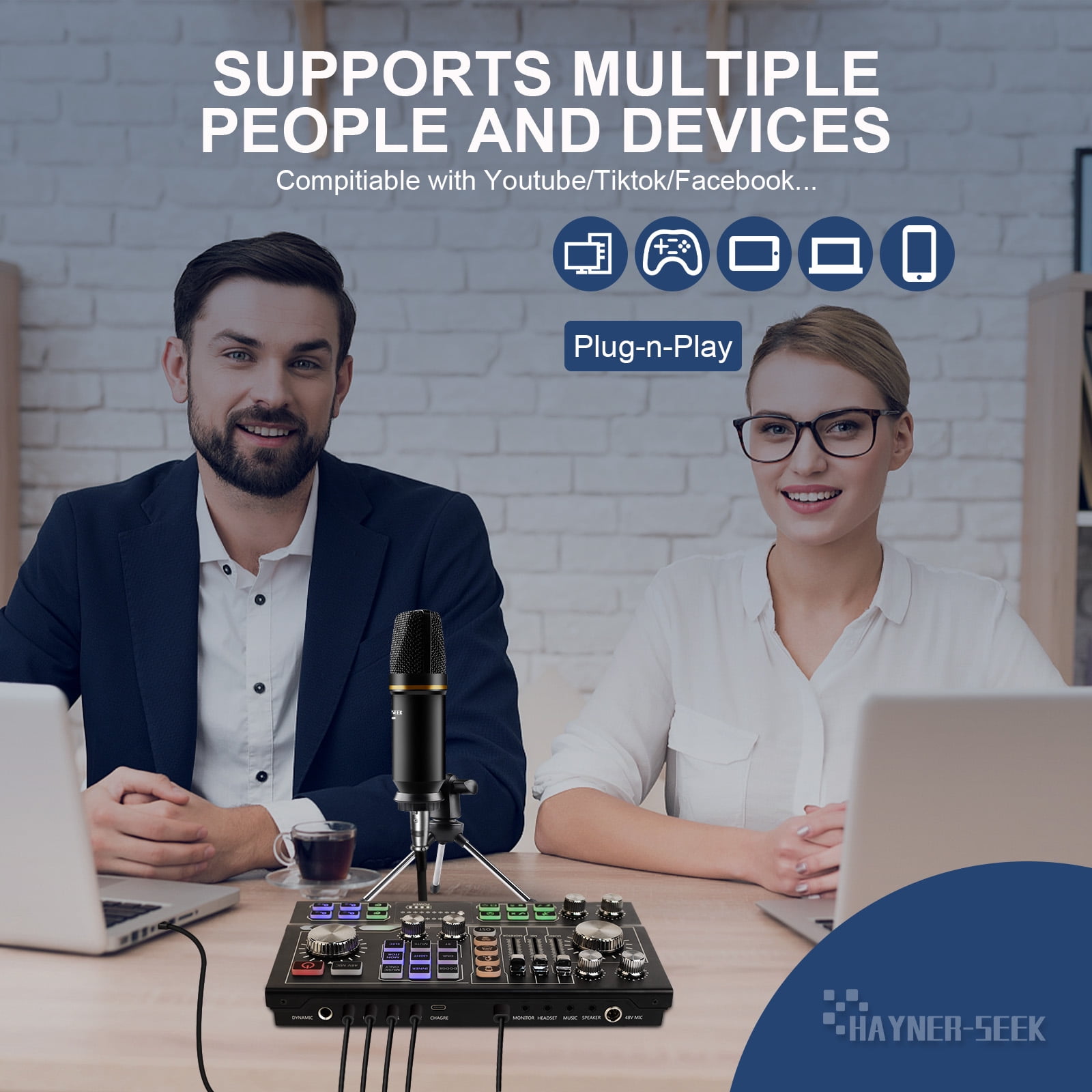 Hayner-Seek All-In-One Microphone, Aluminum Alloy Black, 20Hz-20KHz