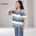 thumbnail image 3 of Conjuntos de dos piezas de manga corta para Mujer, ropa de dormir de punto a rayas, Pijama elegante para el hogar, moda de verano, 3 of 4