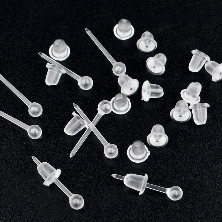 100pcs Clear Earring Posts Studs Plastic Earring Pin Studs Ball Stud  Earrings and 100pcs Silicone Bullet Earring Backs for Men Women