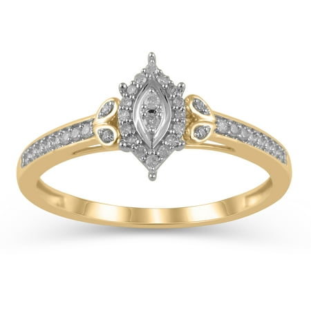 1/10 Carat T.W. JK-I2I3 Hold My Hand diamond marquise promise ring in 10K Yellow Gold, Size 5