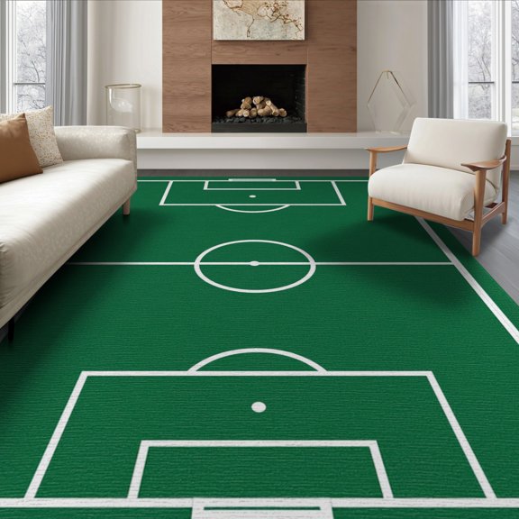 ODIKA 8'x10' Washable Area Rug Durable, Non-Slip Doormat Ground Door Championship Markings Arcs Soccer Field Themed for Living Room, Under Sectional, Family