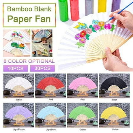 

30/20/16/10/5Pcs Multi-color Wedding Decorative Papper Fabric Folding Hand Fans Party Favor