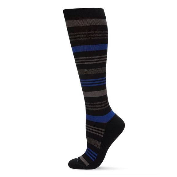 Wellfit Women's Striped Nylon 15-20mmHg Graduated Compression Socks, 9-11, Black