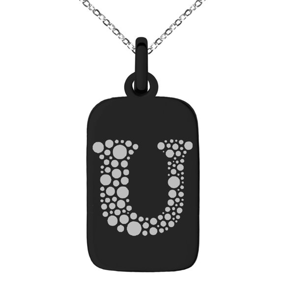 Stainless Steel Letter U Initial Dotted Monogram Engraved Small Rectangle Dog Tag Charm Pendant Necklace