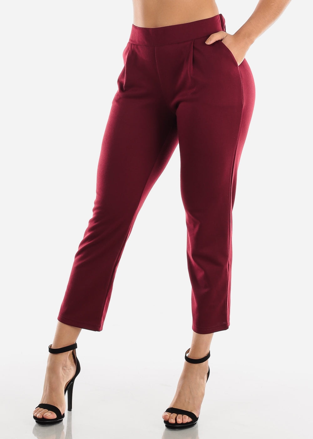 Moda Xpress - Womens High Waisted Cropped Pants Pull On Style With