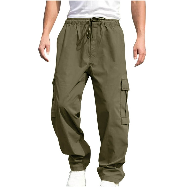 Tmoyzq Men's Casual Hiking Cargo Pants Lightweight Quick Dry Elastic Waist Drawstring Work Pants Outdoor Camping Fishing Pants Athletic Workout