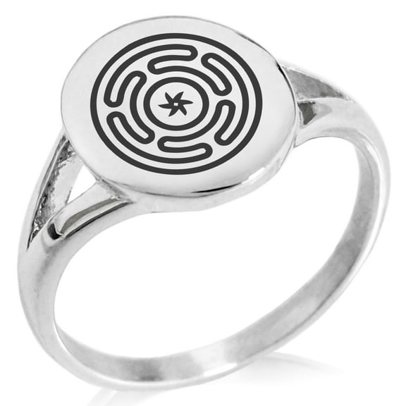 Stainless Steel Hecate Greek Goddess of Magic Minimalist Oval Top Polished Statement Signet Ring