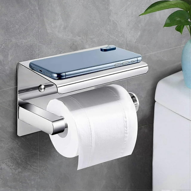 Toilet Roll Holder Wall Mounted, Brushed Stainless Steel No Drill Tissue Roll Holder Bathroom Accessories(Silver)