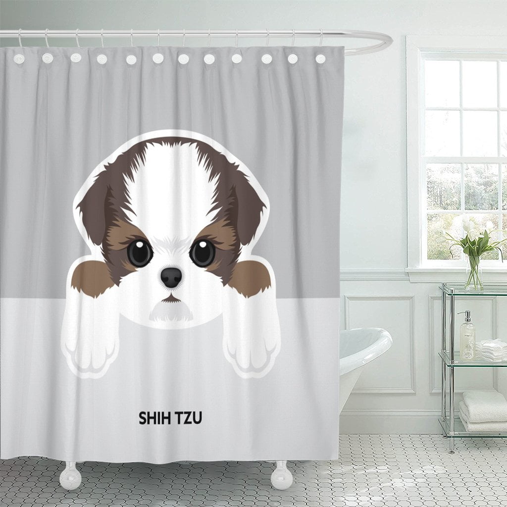 PKNMT Brown Breed Portrait of Shih Tzu Puppy Dog Tan Shower Curtain 60x72 inches