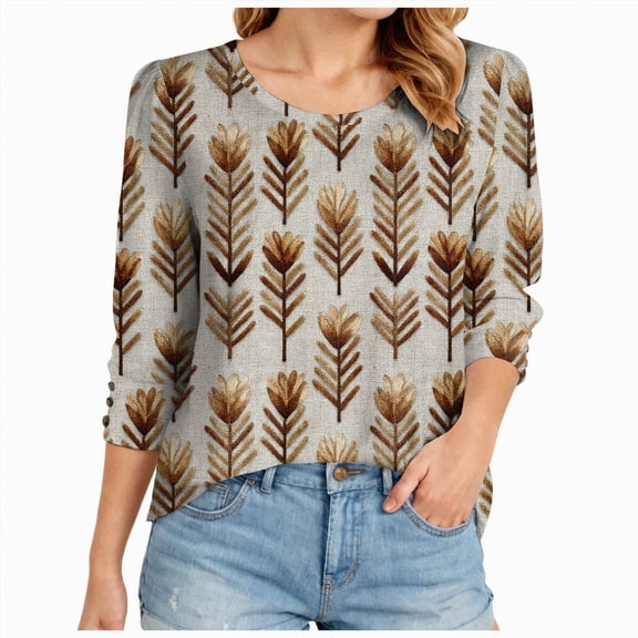 Godom 3/4 Length Sleeve Womens Tops Casual Crew Neck Shirts Soft Basic Tees Business Work Blouses