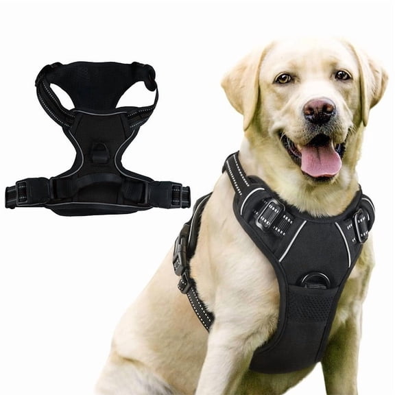 Dog Harness No Pull with 2 Leash Clips, Adjustable Soft Padded, Reflective Oxford No Choke Pet Vest with Easy Control Handle for Large Dogs
