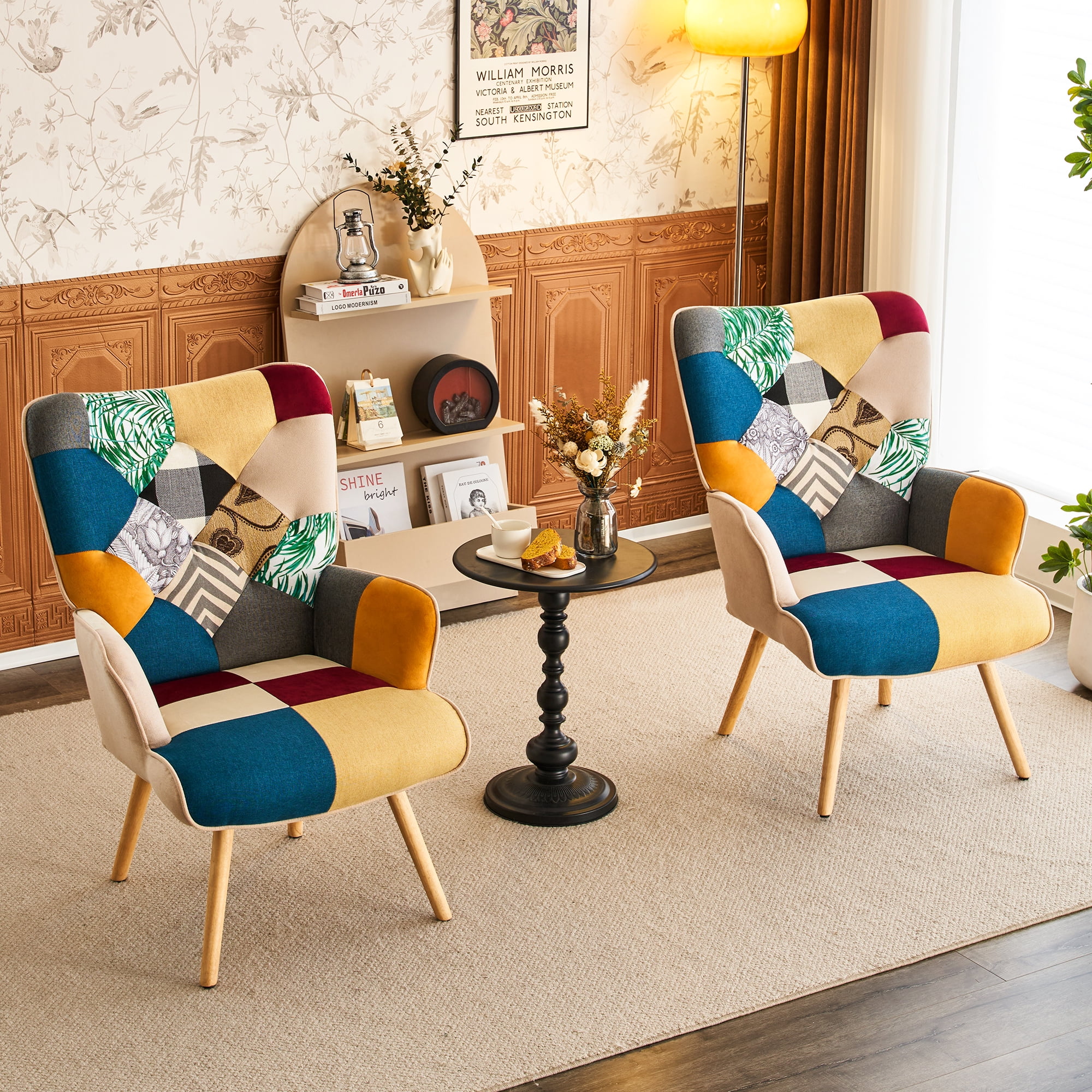 Ubuy Accent Chair Boho Boho Blue Patchwork Accent Chairs Set Of