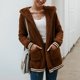 thumbnail image 2 of Chaqueta borrosa de manga larga para mujer, diseño de bolsillo largo de invierno, abrigo cálido con capucha para fiesta, compras informales, marrón XXL, 2 of 8