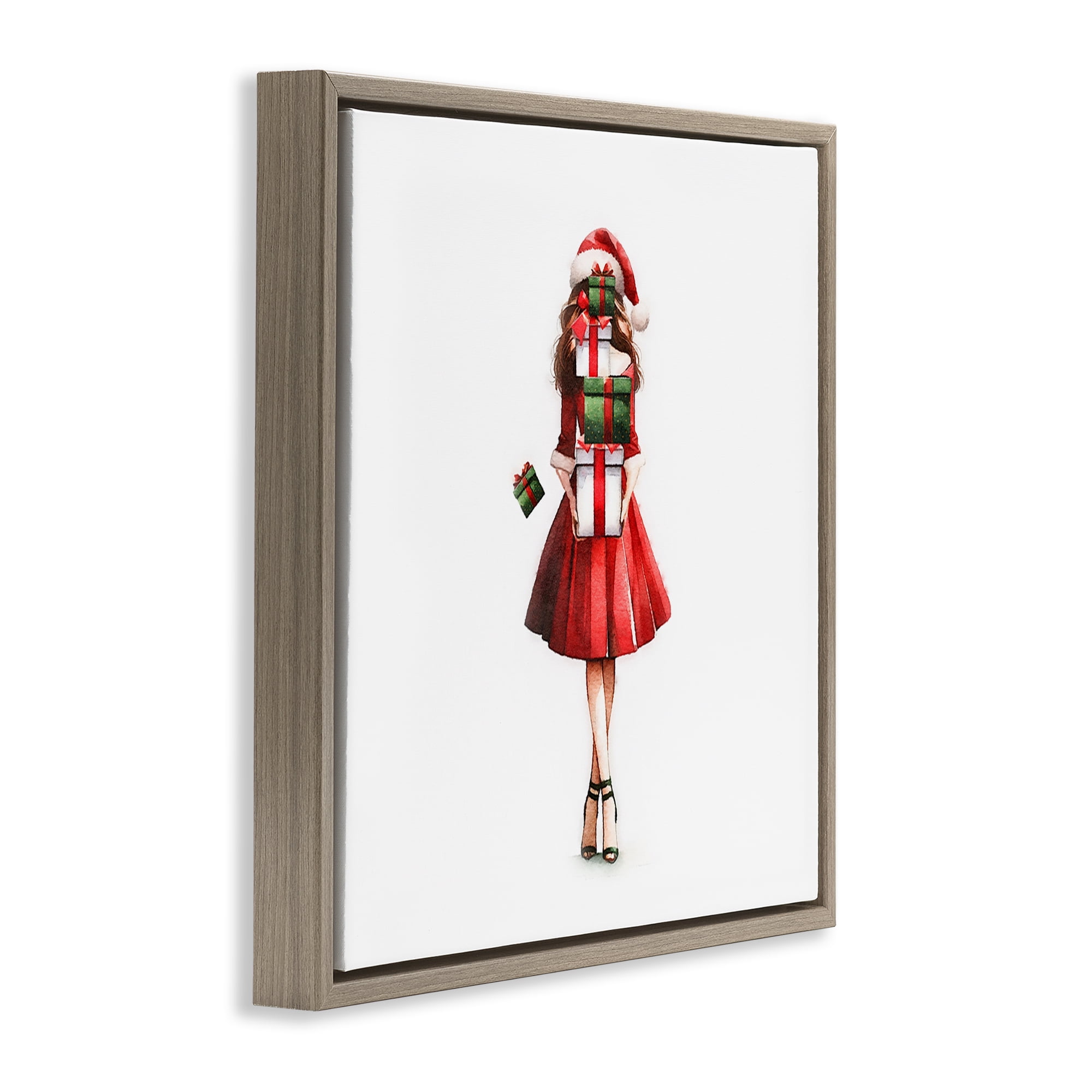 Stupell Industries Carrying Christmas Fun Holiday Painting Brown Floater Framed Canvas Art Prints Wall Art, 18 x 18