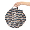 thumbnail image 2 of Graduation Round Floor Cushion with Handle, Young Collage Students Caps and Degrees in Hands University Cartoon, Pillow for Living Room & Dorms, 18" Round, Night Blue Multicolor, by Ambesonne, 2 of 4