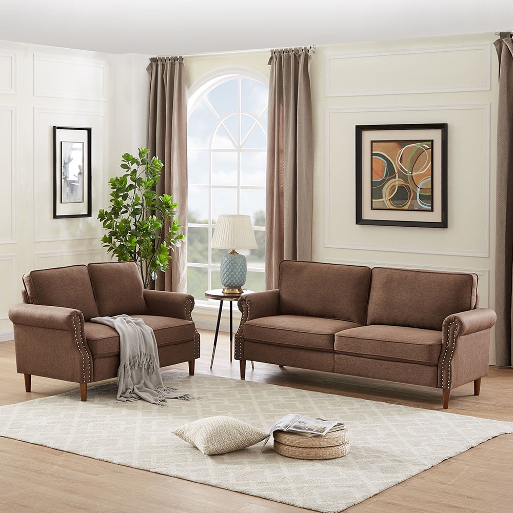 Kepooman Modern 2 Piece Sofa and Loveseat Set for Living Room Bedroom Office, Brown Kepooman Modern 2 Piece Sofa and Loveseat Set for Living Room Bedroom Office, Brown