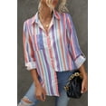 thumbnail image 1 of POGLIP Women's White Sweet Enough Striped Button Up Top, 1 of 6