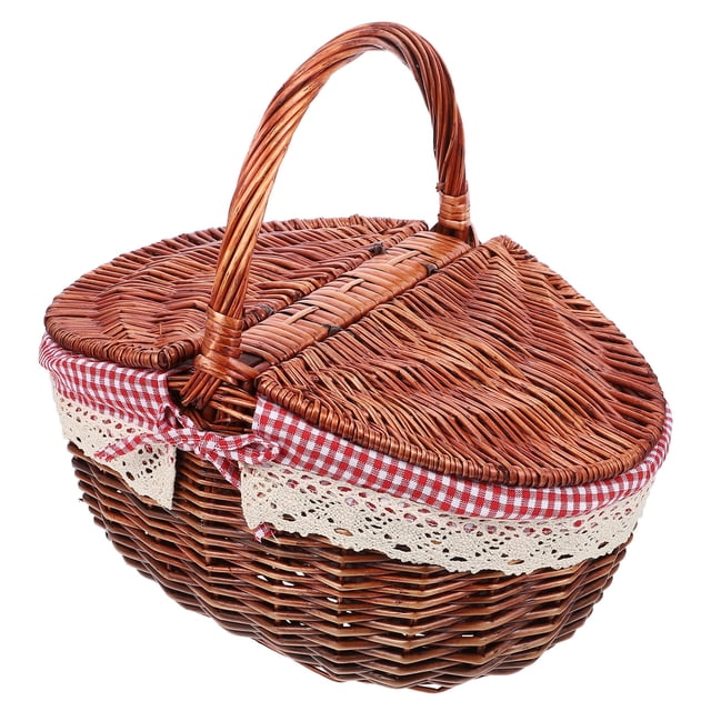 Panier à Main Panier de Pique-Nique Panier en Osier Panier de Rangement avec Couvercles Doubles