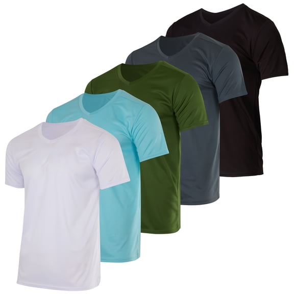 5 Pack: Men’s Mesh V-Neck Moisture Wicking Active Athletic Performance Short Sleeve T-Shirt (Available In Big & Tall)