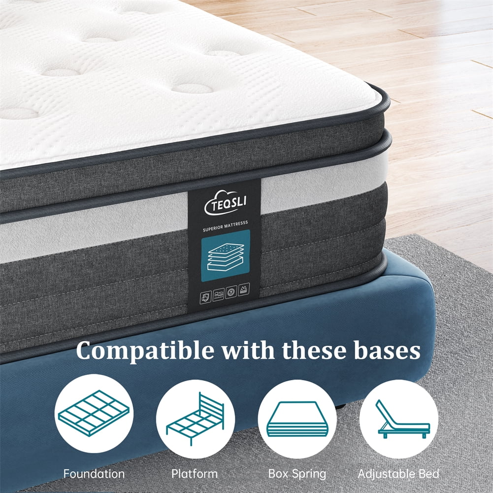 Buy TEQSLI 10 Mattress, Hybrid Innerspring Mattress w/ Gel Memory Foam