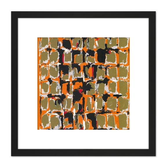 Halvdan Ljosne Serigrafi 1980 Abstract Painting 8X8 Inch Square Wooden Framed Wall Art Print Picture with Mount