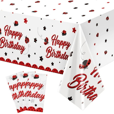 

3 Pack Ladybug Birthday Party Tablecloth Little Ladybug Plastic Tablecloth Rectangular Ladybug Tablecloth Waterproof Table Cover Ladybug Theme Party Supplies for Dining Kitchen Decor 108 x 54 Inch