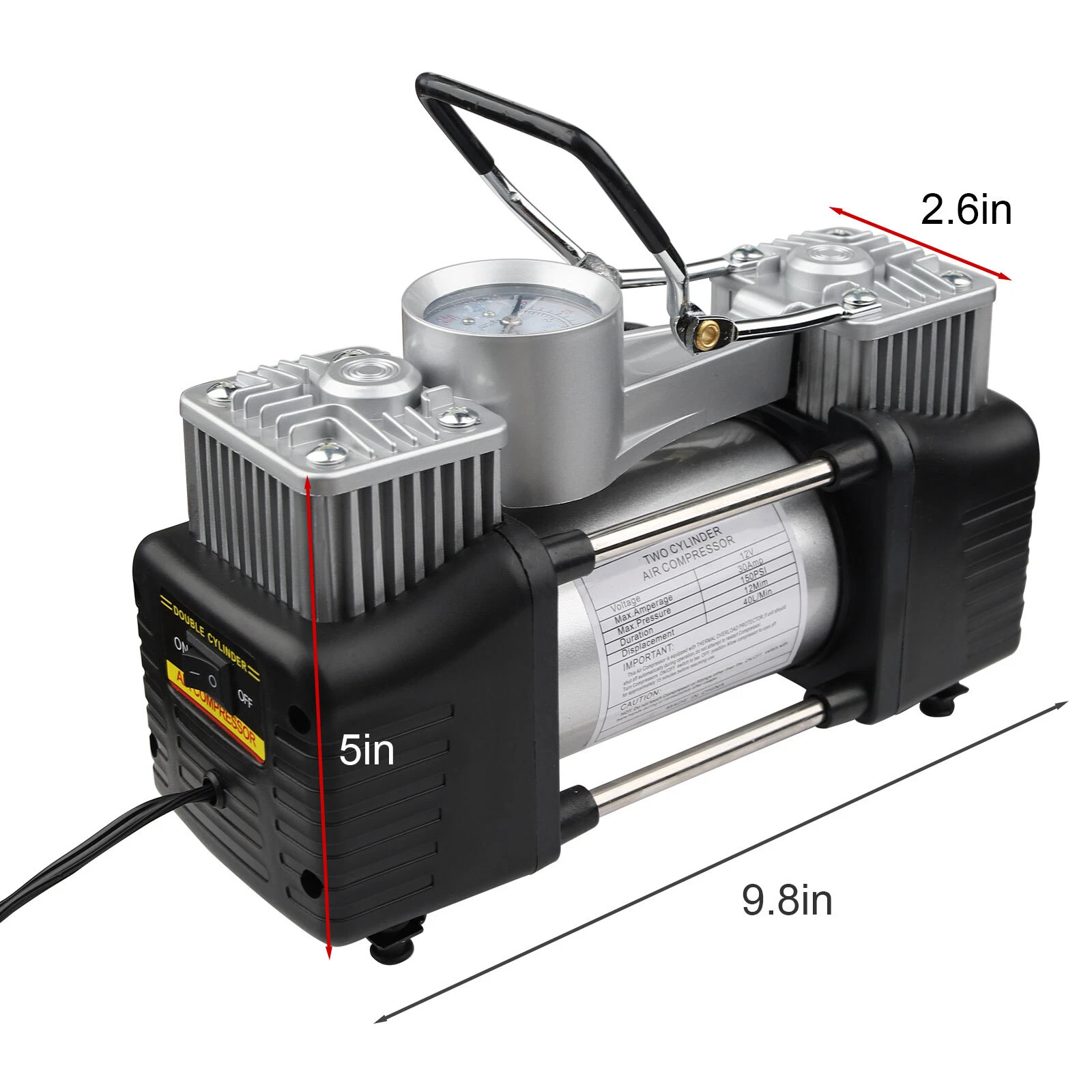 NURATIT Faster Inflation Tire Inflator Heavy Duty Double Cylinders with Portable Bag- Car Accessories, Metal 12V Air Compressor Pump 150PSI with Adapter for Car, Truck, SUV Tires, Dinghy, Air Bed