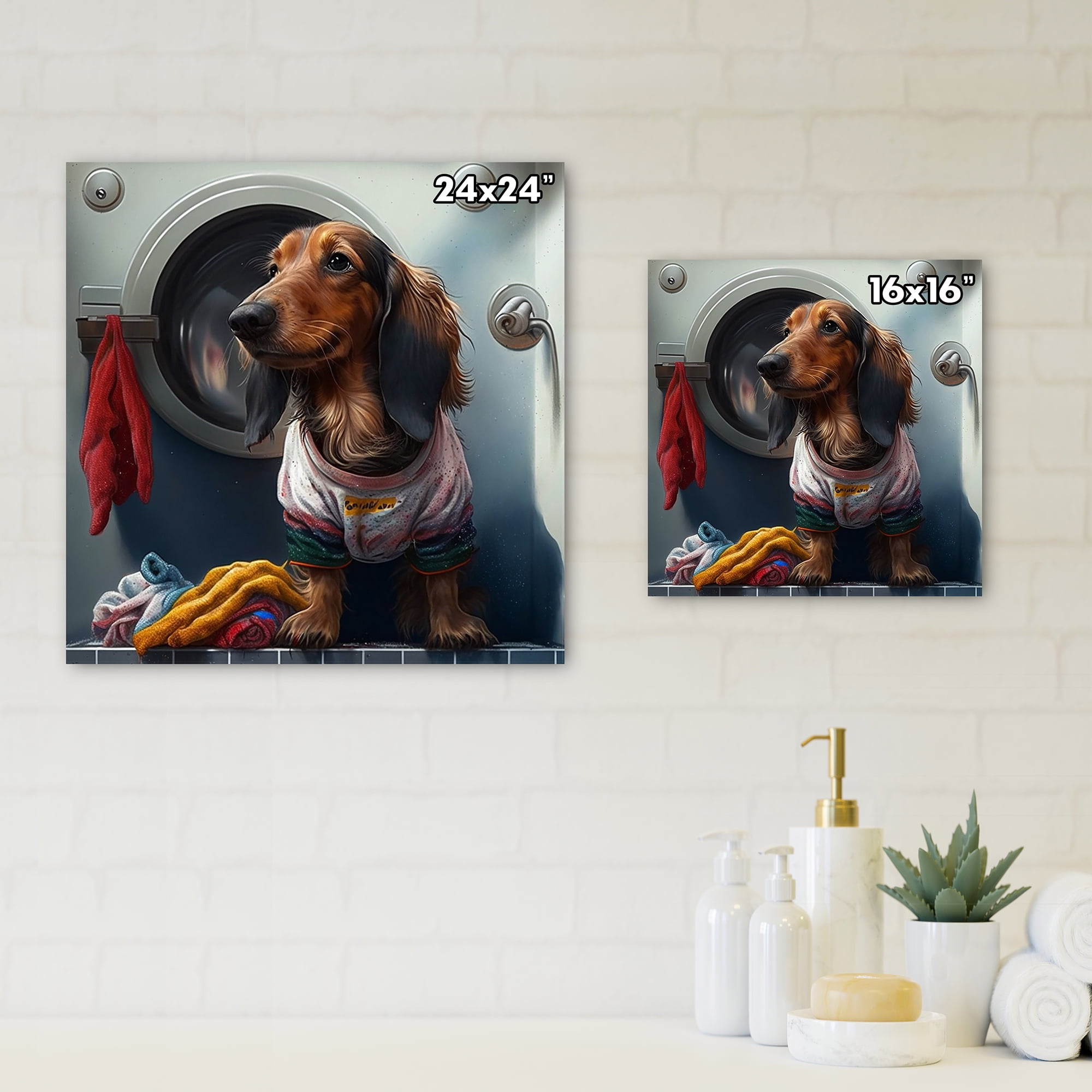 Designart Dachshund Doing The Laundry IV Canvas Wall Art