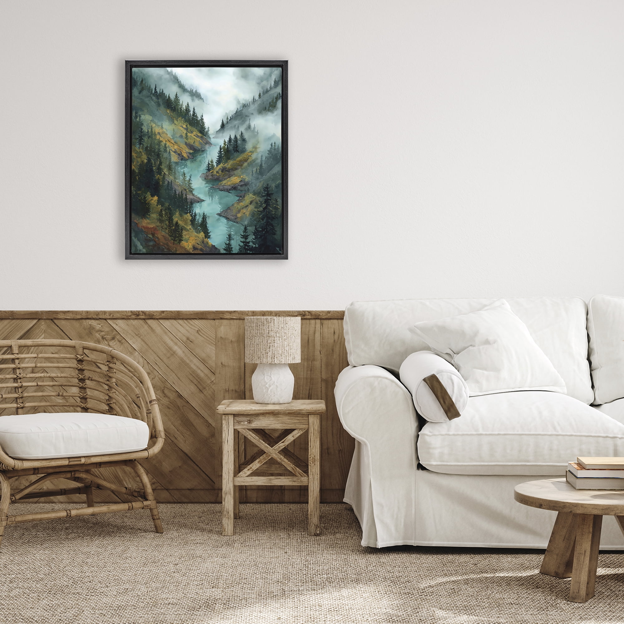 Stupell Industries Turquoise Mountain River Bends Black Framed Floater Canvas Wall Art, design by Franklyn Gregory