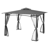Patio Gazebo 10x12 - Dark Gray Outdoor Canopy with Netting & Vented Roof