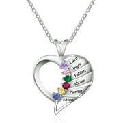 Mementos Jewelry Sterling Silver Personalized Family Necklace for Women with 6 Birthstone and Names