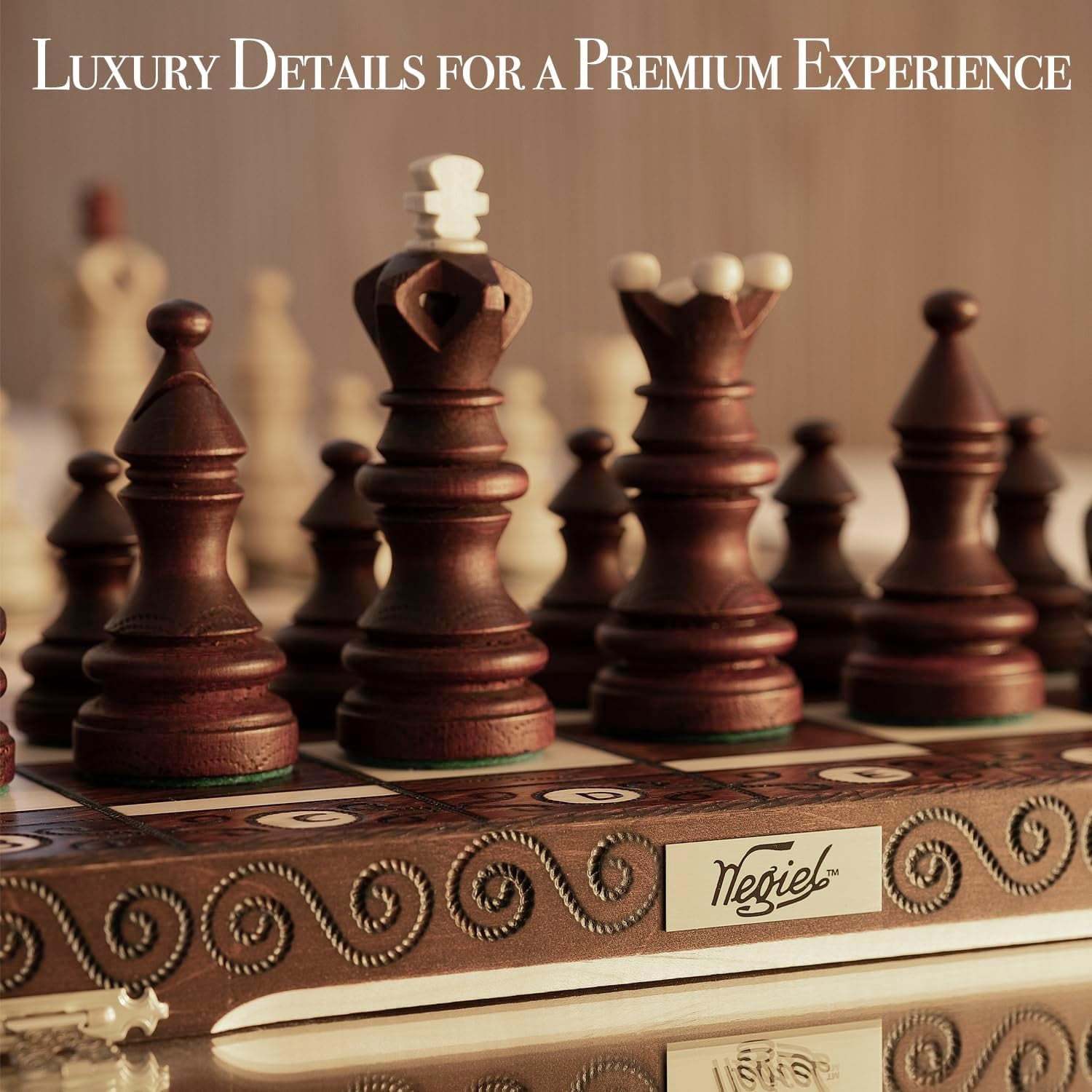 Wegiel Imperator 21-Inch Luxury Wooden Chess Set for Adults - Handcrafted from Premium Beech and Birch Wood, Brown
