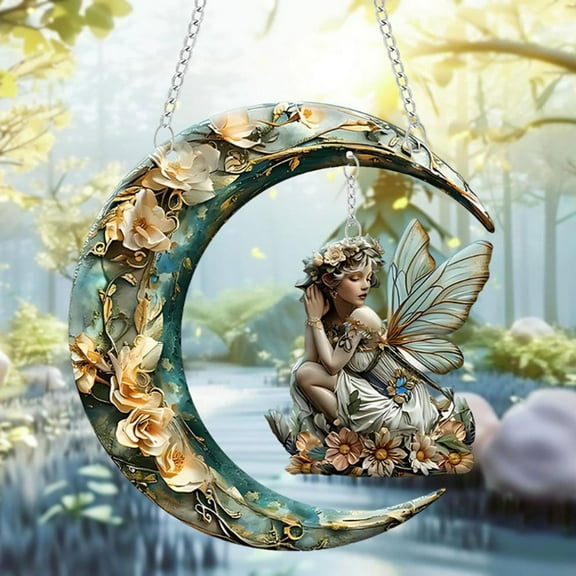 Crescent Acrylic Flower Disc Pendant with Chain - Sun Catcher Window Decoration, Porch Ornament, Reflective Garden Decor