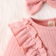 thumbnail image 2 of Infant Baby Girl Fall Winter Ruffled Bodysuit Sweater Romper + Headband Long Sleeve Warm Jumpsuit 0-18M, 2 of 5