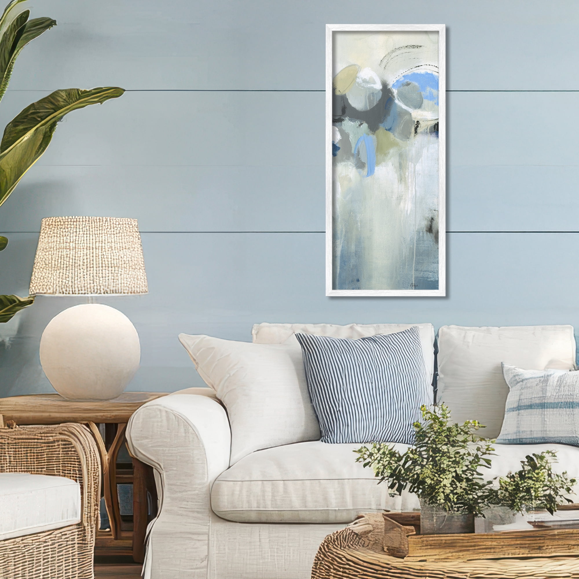Stupell Industries Beige & Blue Dapples White Framed Giclee Art, design by Lisa Ridgers