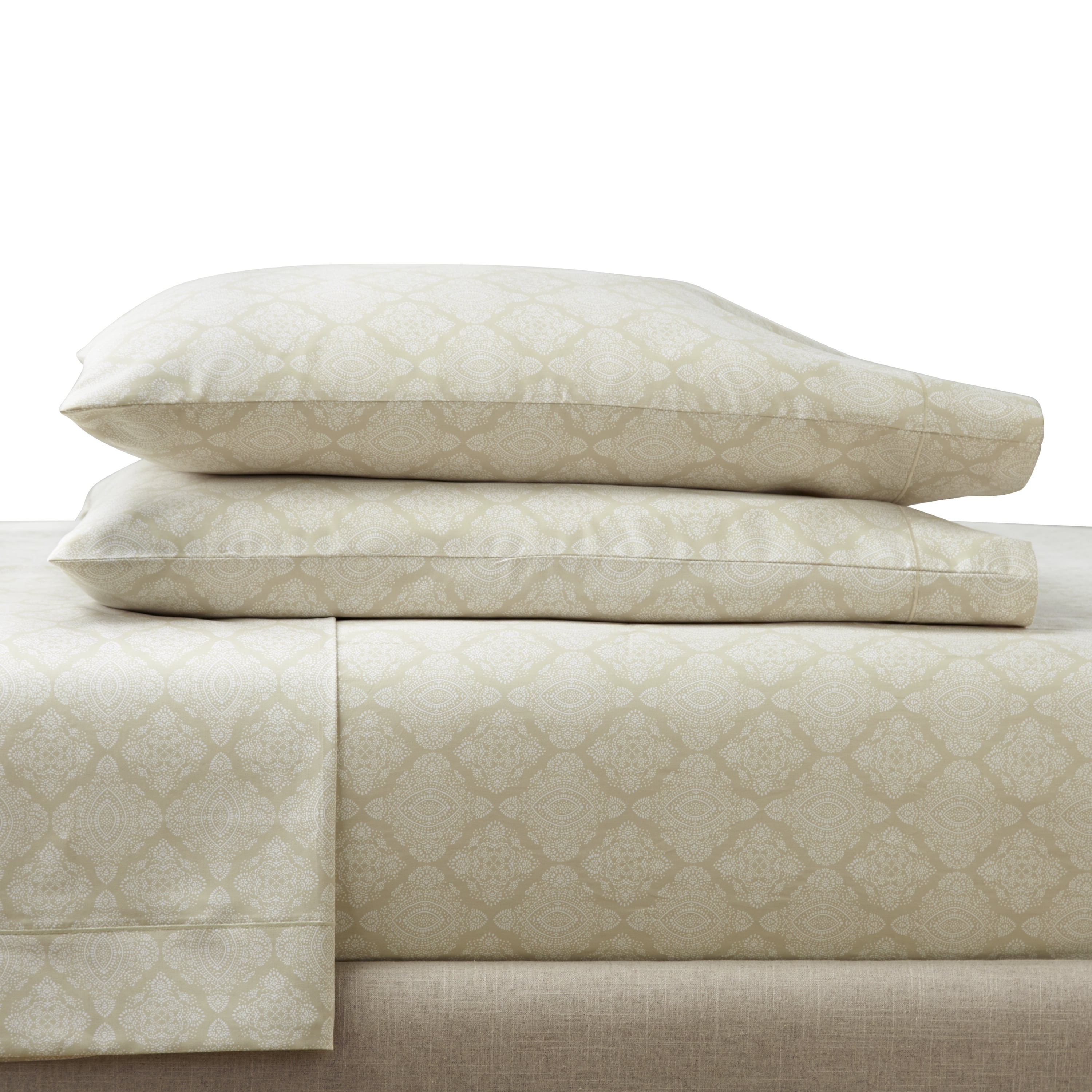 Better Homes & Gardens 3-Piece 400 Thread Count Ogee Print Almond Biscuit Performance Bed Sheet Set, Twin