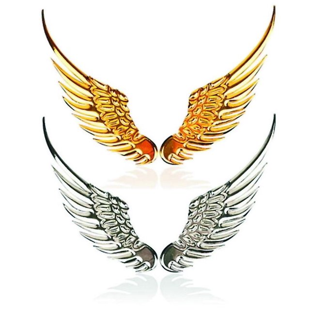2 pares de calcomanías de alas de ángel para automóvil (doradas, plateadas) Calcomanías de metal de moda para automóvil con alas 3D Accesorios para automóvil 2 pares de calcomanías plateadas