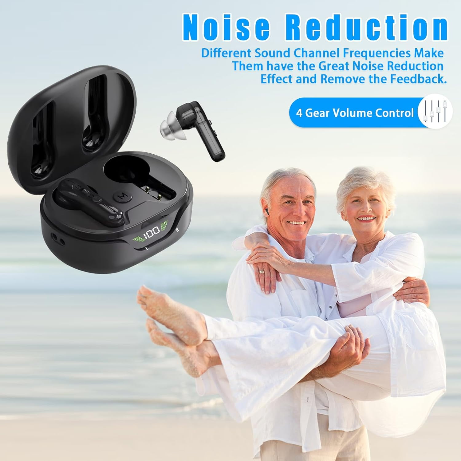 Adofi Hearing Aids, Rechargeable Hearing Aids for Seniors with Noise Cancelling, Hearing Amplifier for Adults Hearing Loss Device with LED Power Display, Digital Amplifier Into Ear No Squealing-Black