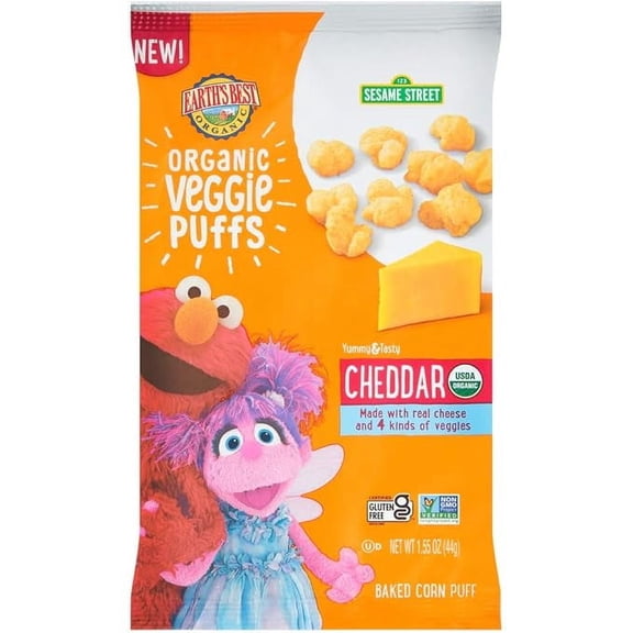 Pack of 1 Earth's Best Organic Veggie Puffs for Toddlers 2 Years Old and Up, Cheddar Flavor, 1.55 Ounce Bag