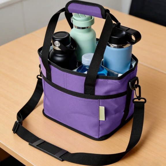 Family Size 4 Compartment Drink Bag Multiple Tumbler Caddy With Adjustable Strap 4 Compartment Insulated Drink Holde For Hiking Walking Sports Family Outings & Daily Use