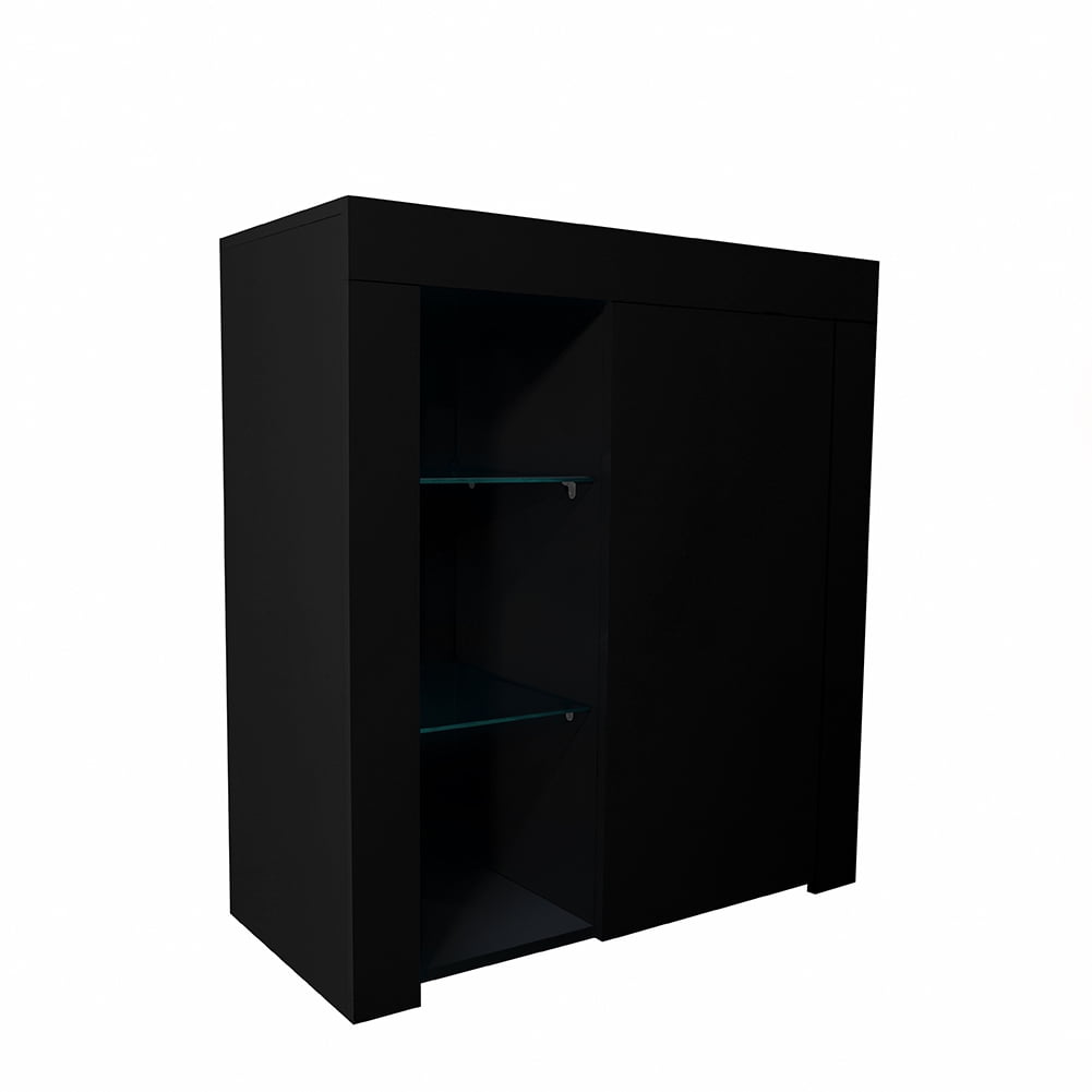 Private Jungle Kitchen Sideboard Cupboard White High Gloss with Blue LED Light,Entryway Living Room Side Storage Cabinet Buffet with Shelves and Door,Black Private Jungle Kitchen Sideboard Cupboard White High Gloss with Blue LED Light,Entryway Living Room Side Storage Cabinet Buffet with Shelves and Door,Black
