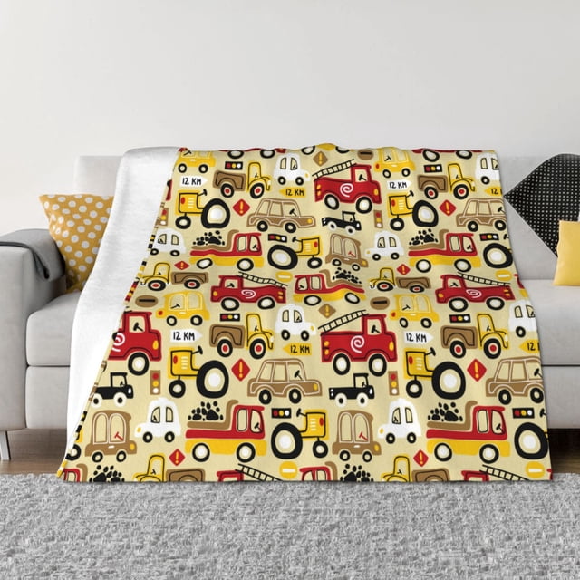 Bingfone Vehicles Pattern Horizontal 240g Flannel Blanket, Soft and Wrinkle-resistant Sofa Blanket, Warm Single Blanket Suitable for Home and Travel-60"x50"